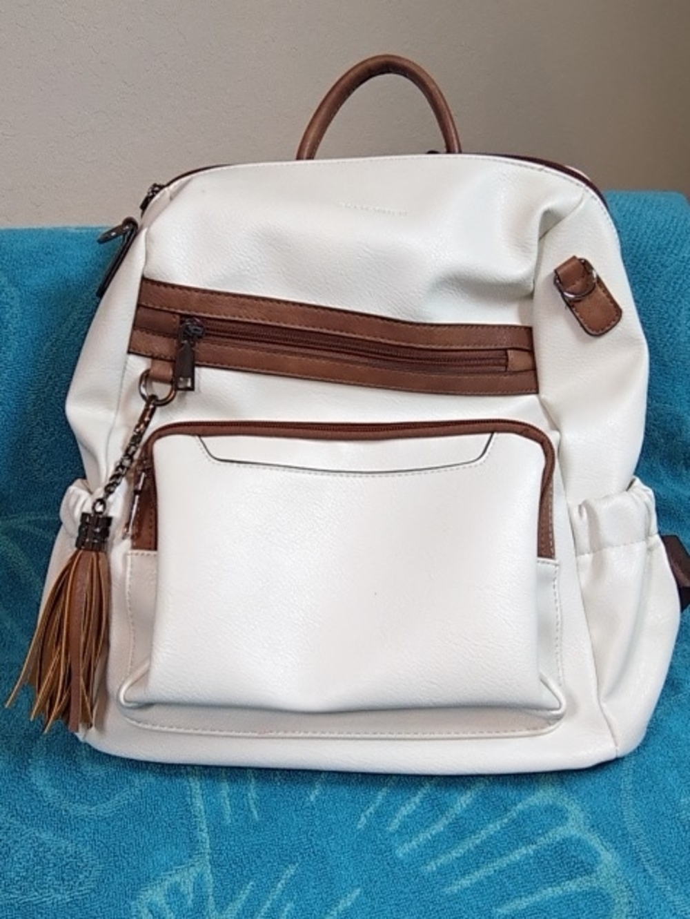 Cream and Brown Women's Backpack Tote - Casual Everyday Backpack